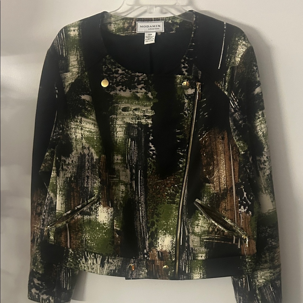 ModamixWomen's Artistic Print Blazer - Black and Green